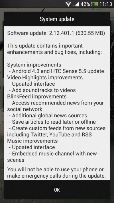 Android 4.3 HTC One Mini Changelog