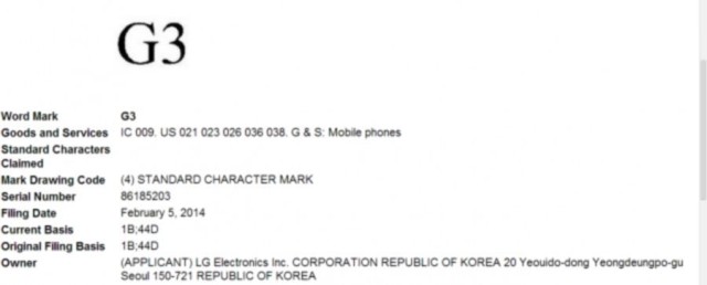 LG G3 Trademark