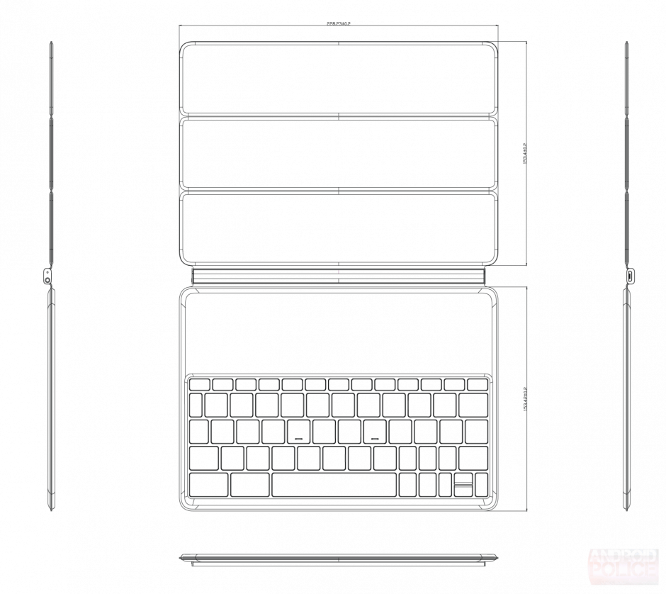 A sketch of the keyboard showing its segmented flap cover as well. Source: Android Police