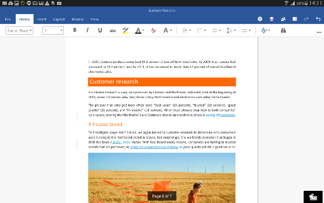 Microsoft Office is coming to Android tablets, and it'll be free to use. Screenshot: Microsoft