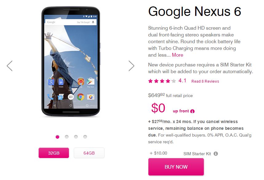 Nexus 6 finally reaches T-Mobile. Screenshot: Cult of Android