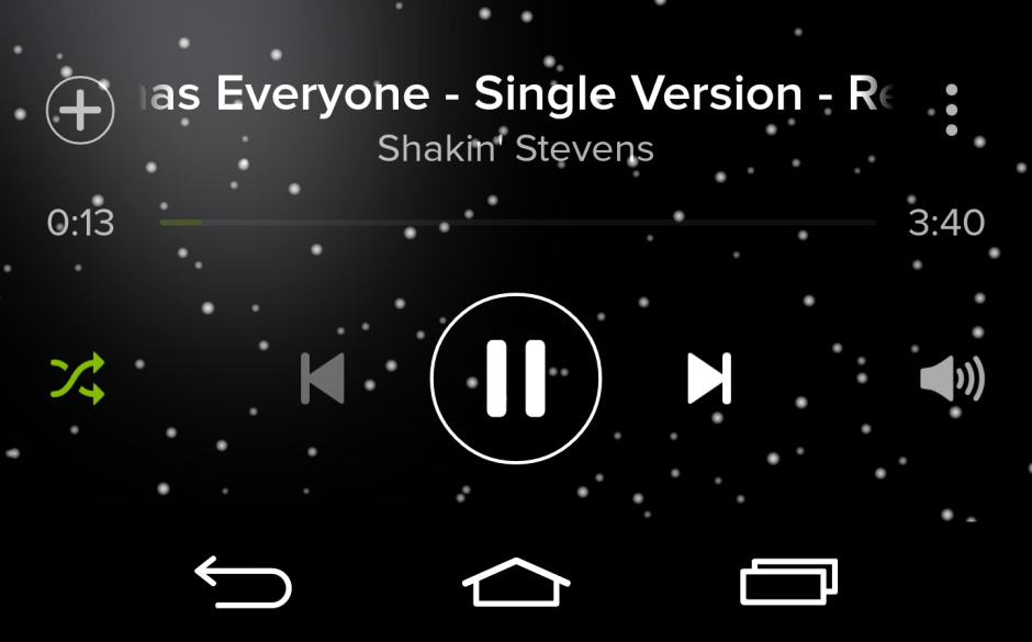 Snow is falling inside the Spotify app. Screenshot: Cult of Android