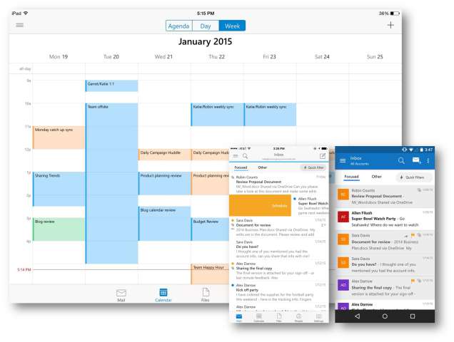 Microsoft's Outlook remix is now available on iOS and Android. Photo: Microsoft