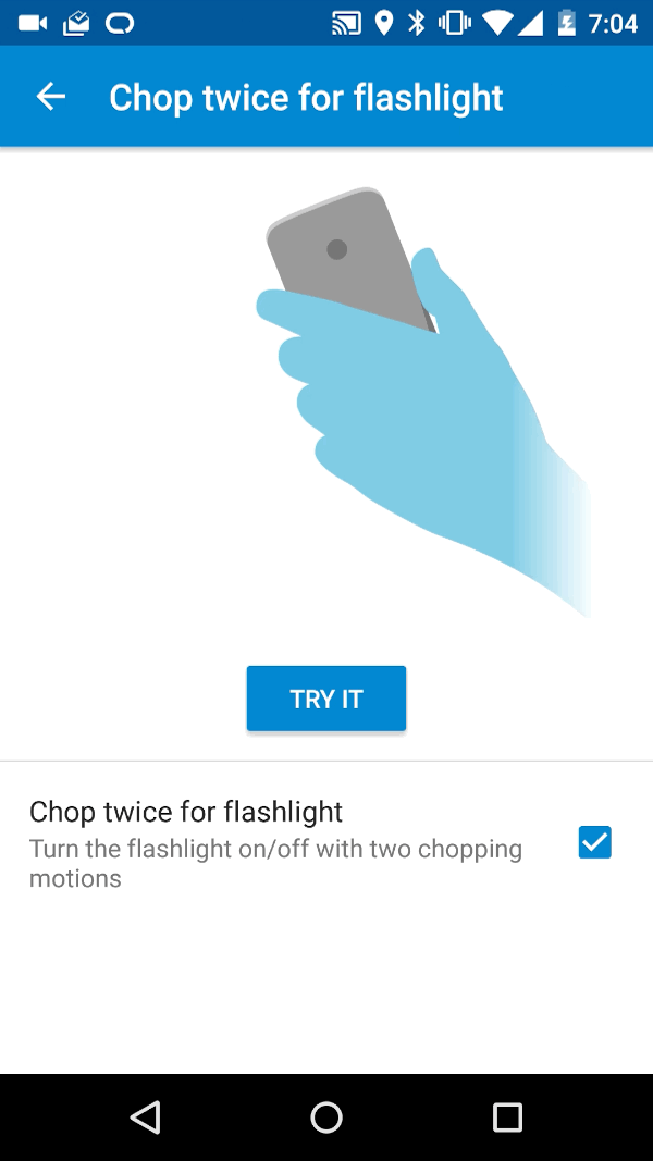 Chop twice for flashlight. Screenshot: Droid-Life