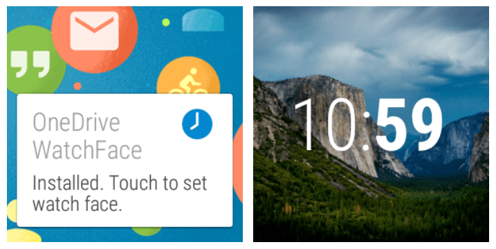 OneDrive's watch face on Android Wear. Screenshots: Microsoft