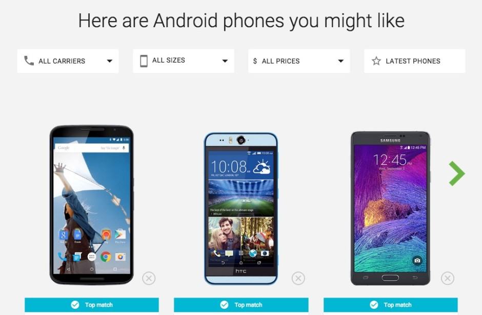 Let Google help you find your next phone. Screenshot: Cult of Android