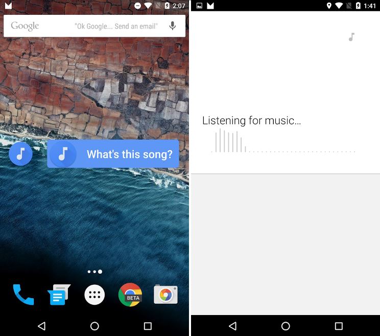 Sound Search in Marshmallow. Screenshots: Android Police