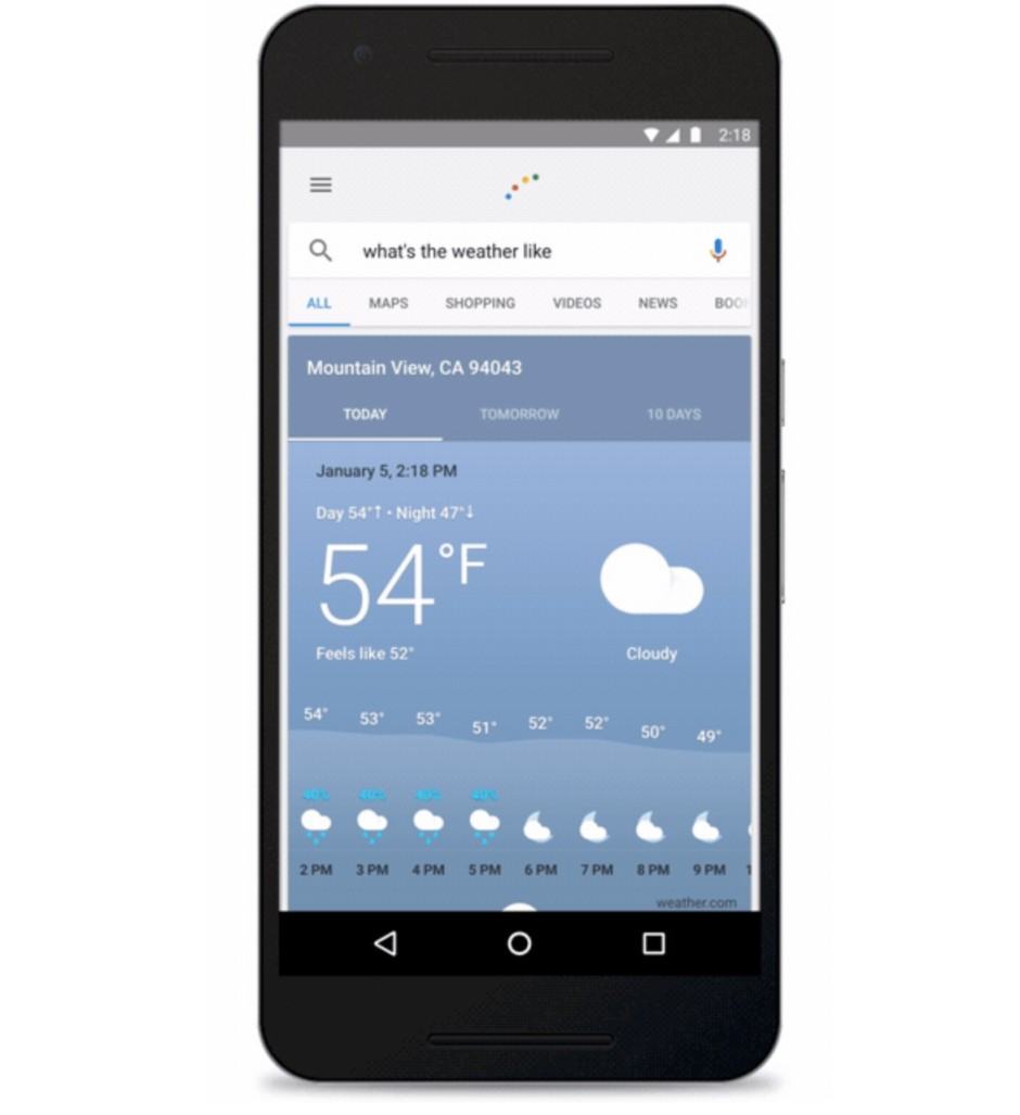 Users can ask Google what the weather will be like. Image: Google.