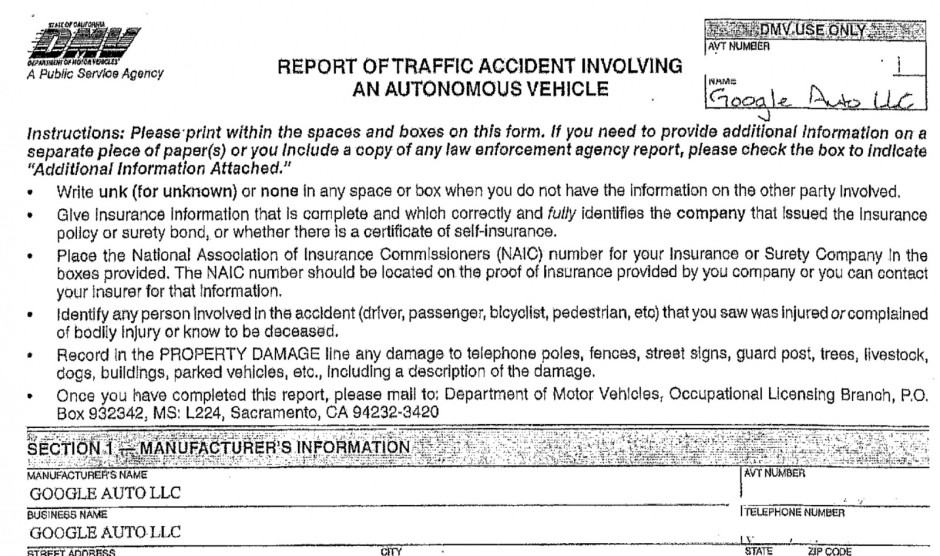 Google autonomous cars accident report
